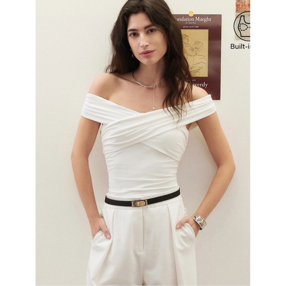 NWT OGL Eco-SkinKiss Criss Cross Off Shoulder New Airy Bra Top large white